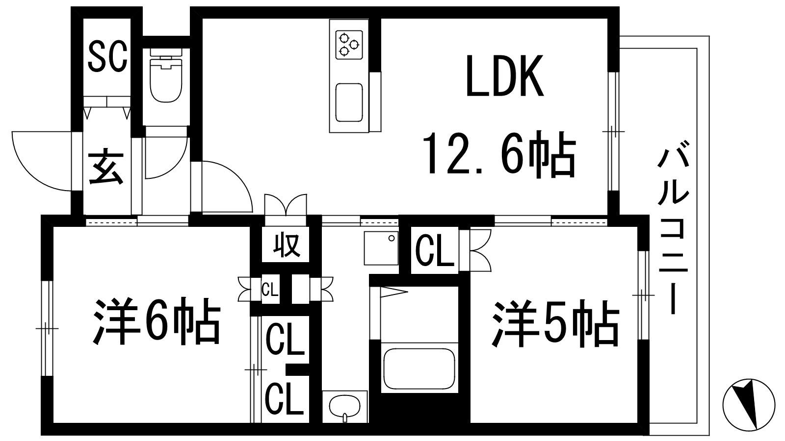 ジオ阪急川西THE FRONT(2LDK/7階)の間取り写真