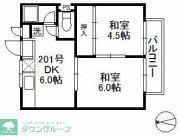 コーポミノダ A棟 404(2DK/2階)の間取り写真