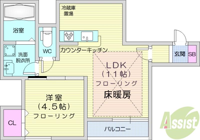 パセオプラシード泉中央(1LDK/2階)の間取り写真