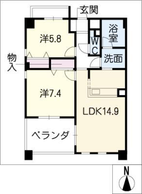 SUNARIUM(2LDK/5階)の間取り写真