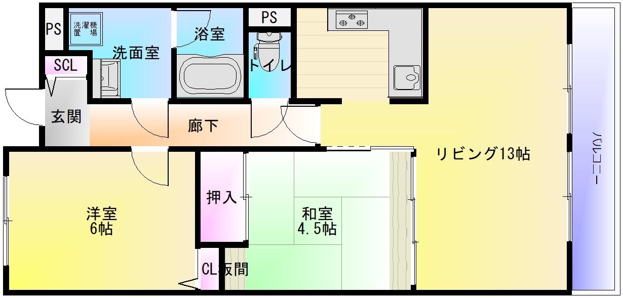 イングランドアヴェニュ-1番館(2LDK/4階)の間取り写真