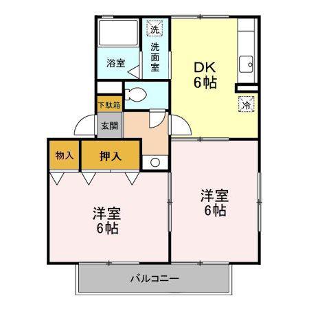 ヴィラフォーレ E(2DK/1階)の間取り写真