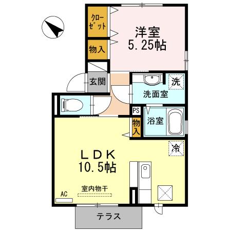 セジュール上ノ山II(1LDK/2階)の間取り写真