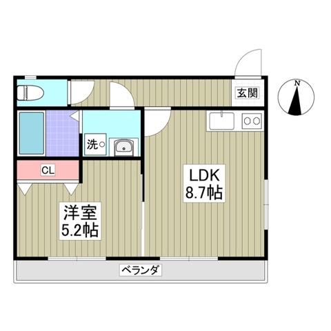 エム.アイ.ハイツ(1LDK/2階)の間取り写真