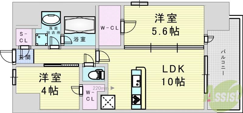 スプランディッド大阪イースト(2LDK/5階)の間取り写真