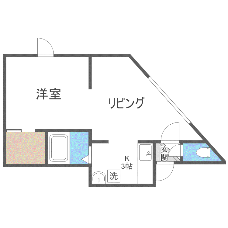 キラメック円山東II(1LDK/1階)の間取り写真