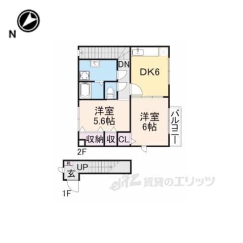 ラーピハイツⅡ(2DK/2階)の間取り写真