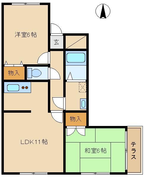 ユメッセ(2LDK/1階)の間取り写真