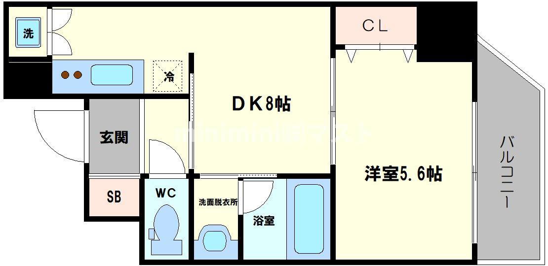 WAVE ON HORIE TOWER(1LDK/13階)の間取り写真