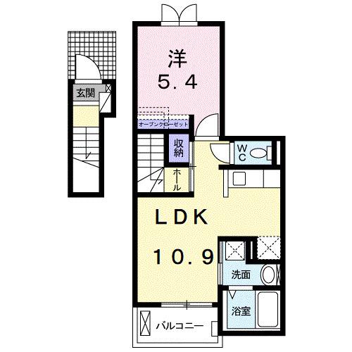 ディア コート 中津(1LDK/2階)の間取り写真