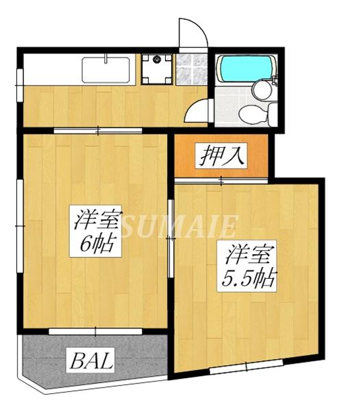 冨田ビル(2K/3階)の間取り写真