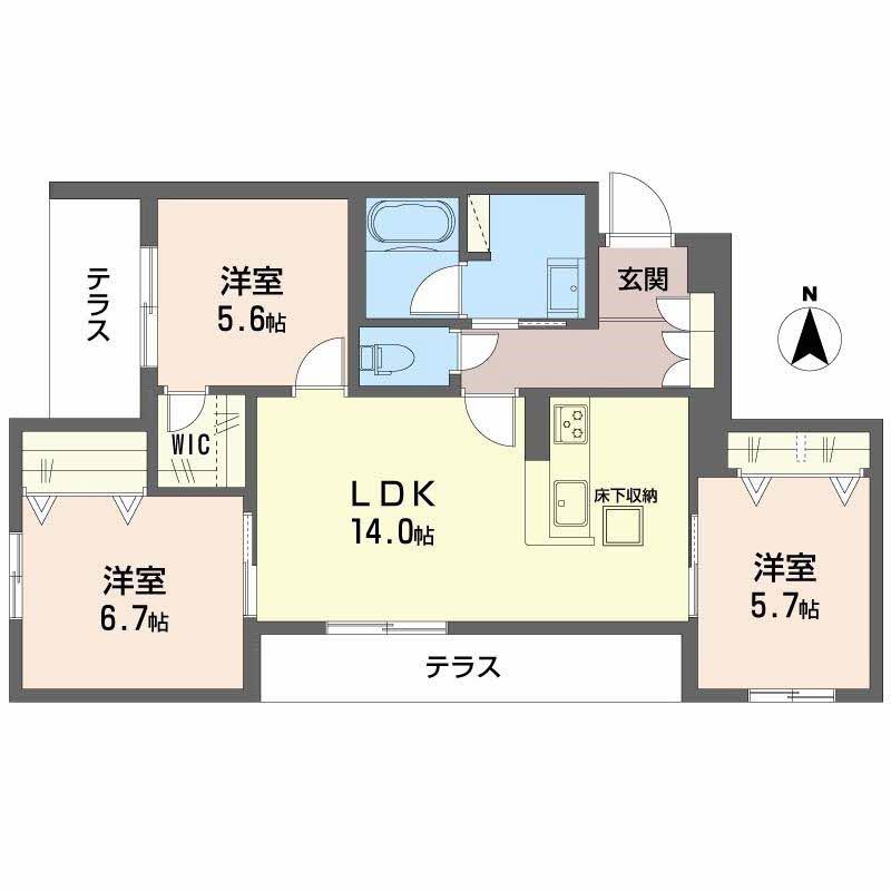ヒュッゲ コート(3LDK/1階)の間取り写真