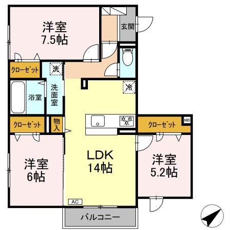 DーROOMベルポート(3LDK/2階)の間取り写真