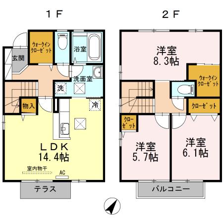 カーザナチュラーレE棟(3LDK/1階)の間取り写真