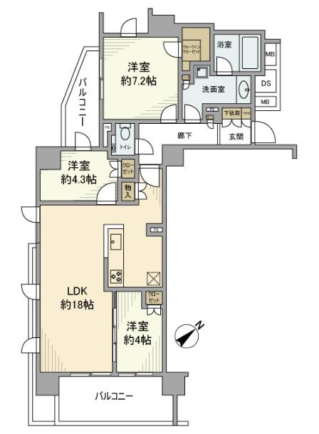 クレヴィア用賀(3LDK/5階)の間取り写真