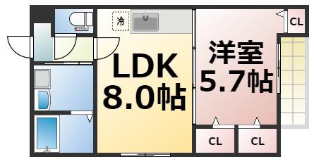 フジパレス深江橋III番館(1LDK/2階)の間取り写真