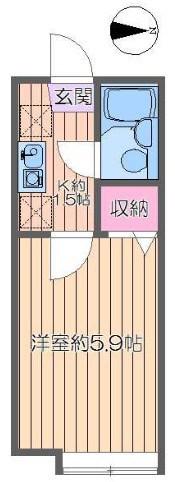 オーネスト六町Ⅰ(1K/2階)の間取り写真