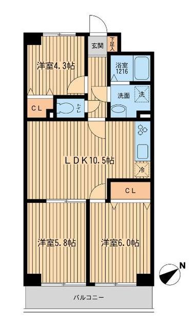 シェ・モア桜ヶ丘(3LDK/3階)の間取り写真