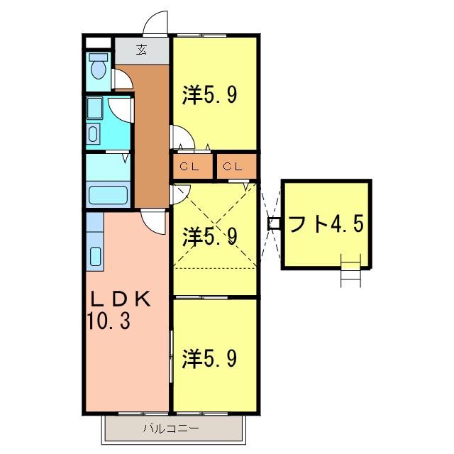 ベラディモーラ作野(3LDK/2階)の間取り写真