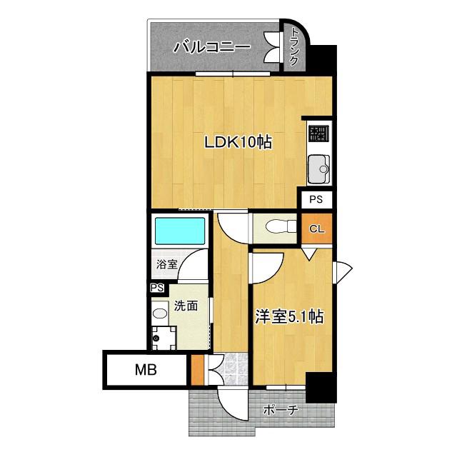 ふぁみゆ日本橋II(1LDK/9階)の間取り写真