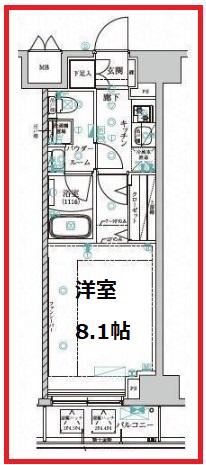 レアライズ千住大橋(1K/8階)の間取り写真