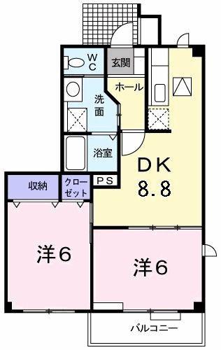 プレフォーリスト(2DK/1階)の間取り写真
