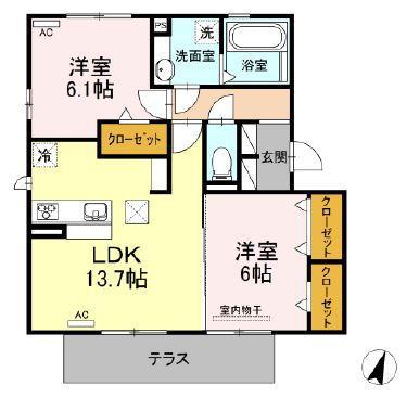リバーサイド米野木台(2LDK/3階)の間取り写真