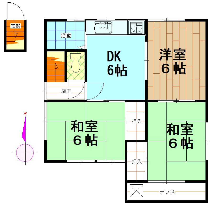 谷中ハイツ(3DK/2階)の間取り写真