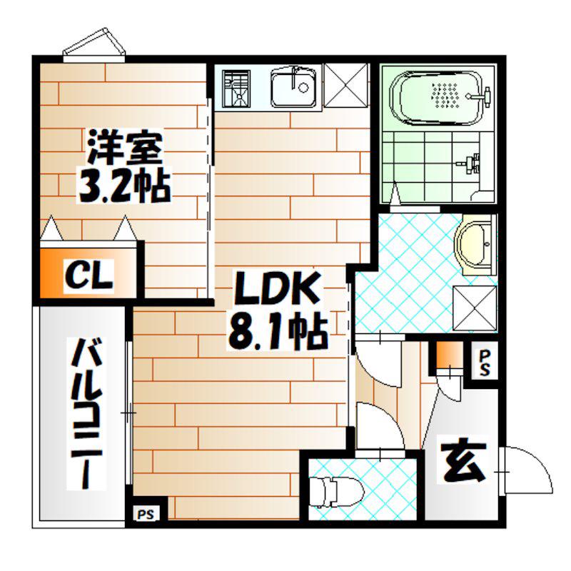 ジーメゾン戸畑(1LDK/1階)の間取り写真