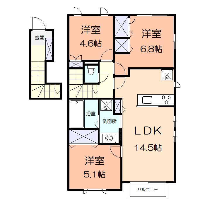 ノワイエ南黒川A(3LDK/2階)の間取り写真