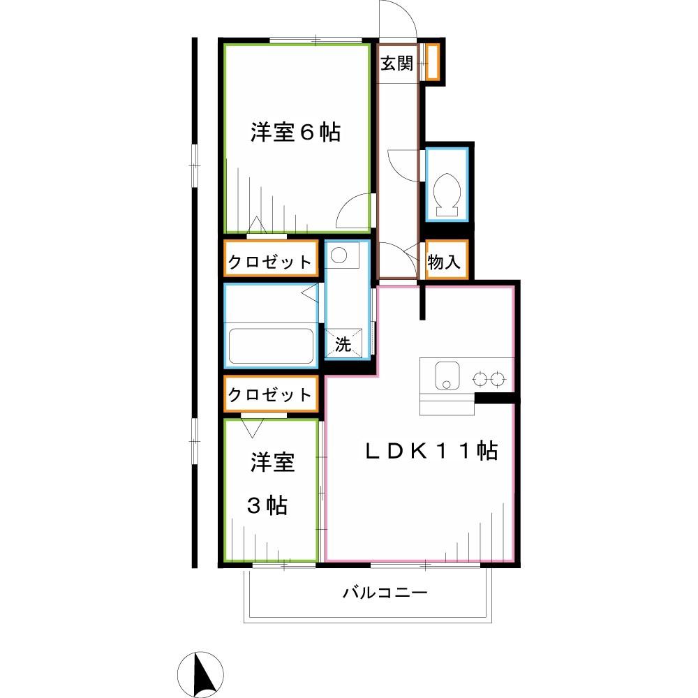 ビバーチェ美松(2LDK/1階)の間取り写真