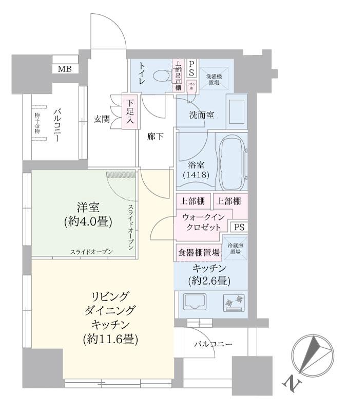 ウィルローズ日本橋浜町SUI(1LDK/3階)の間取り写真
