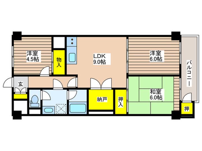 第一八王子ハイツ(3LDK/8階)の間取り写真