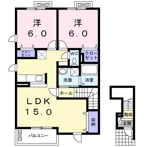 春風II(2LDK/2階)の間取り写真