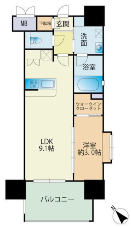 サニークレスト東比恵Ⅱ(1LDK/10階)の間取り写真