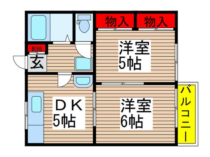 プランドールIS A棟(2DK/2階)の間取り写真
