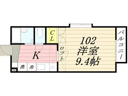コニファー大学南B(1K/1階)の間取り写真