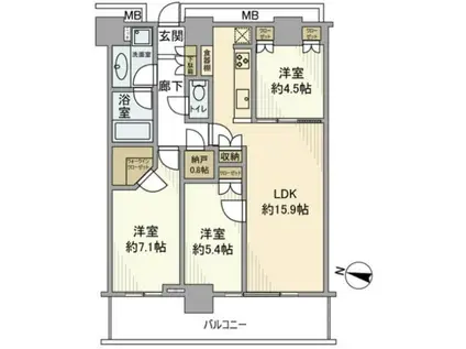リエトコート武蔵小杉ザ・クラッシィタワー(3LDK/14階)の間取り写真