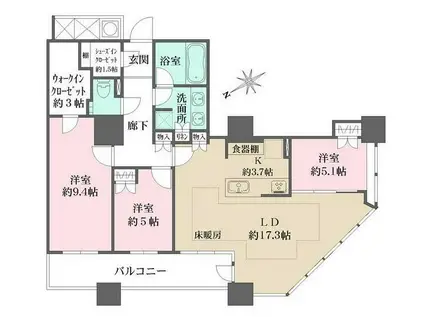 ザ・パークハウス西新宿タワー60(3LDK/53階)の間取り写真