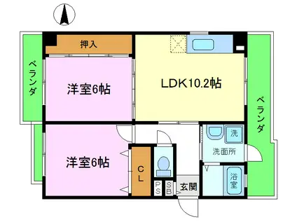 グランベール桂5番館(2LDK/2階)の間取り写真