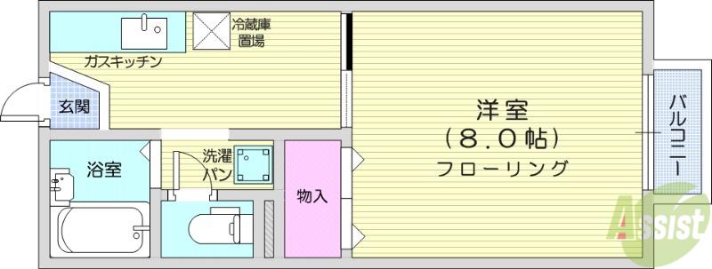 グランディール黒松(1K/2階)の間取り写真