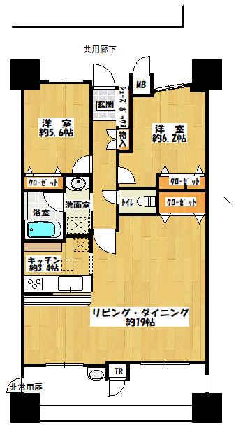 ディークラディア川西(2LDK/2階)の間取り写真