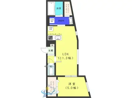 PECHE裏参道(1LDK/1階)の間取り写真