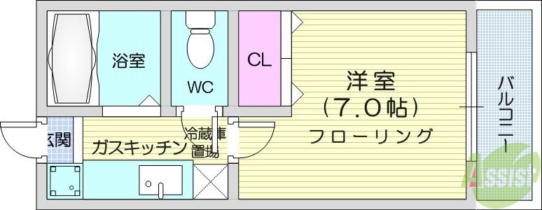 センチュリー旭ヶ丘Ⅲ(1K/2階)の間取り写真