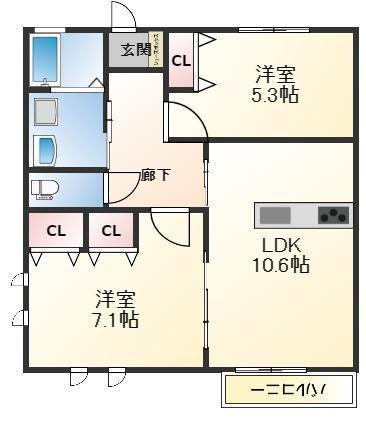 フェリス高浜(2LDK/1階)の間取り写真