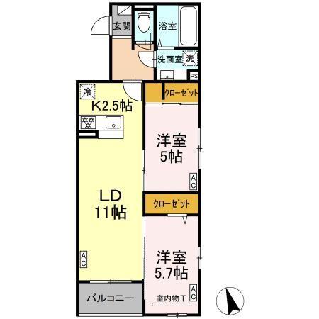 DーROOM小田原8丁目III(2LDK/2階)の間取り写真