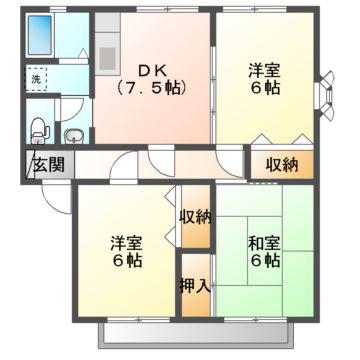 ウィン岡山(3DK/2階)の間取り写真