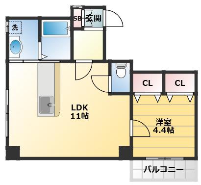杉本ビル(1LDK/2階)の間取り写真