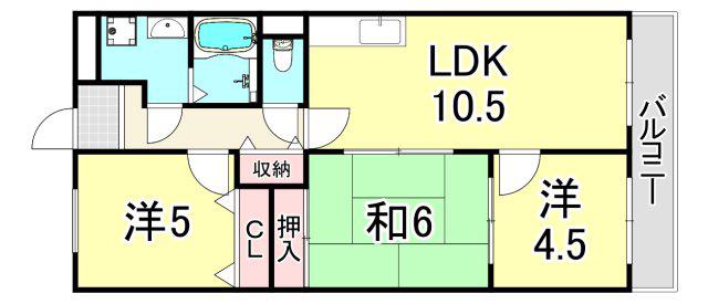 芦屋三木マンション(3LDK/3階)の間取り写真