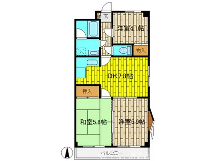 ライフルマンション(3DK/3階)の間取り写真
